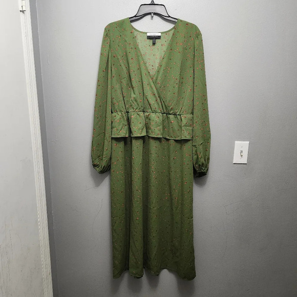 Eloquii elements women's long sleeve dress size 14 green and red - Picture 1 of 8